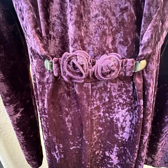 VTG All That Jazz Victorian Burgundy Crushed Velvet & Gold Maxi Dress Large - Picture 7 of 16